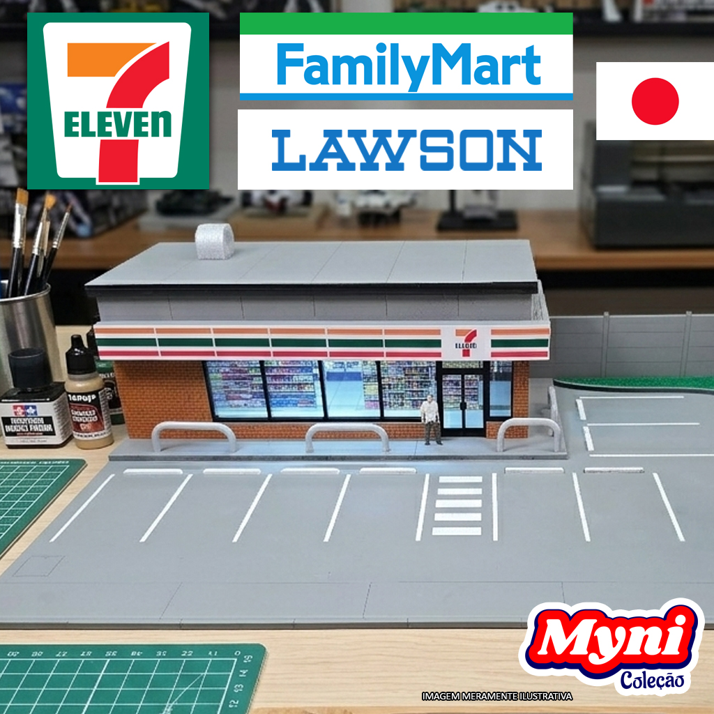Diorama 7 Eleven Family Mart Lawson Japão 1:64 | Expositor Loja de Conveniência para Hot Wheels e Miniaturas MDF
